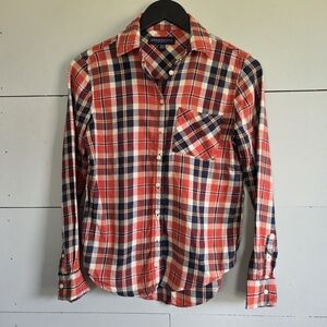 Aeropostale Red and Navy Plaid Women's Button Down Shirt